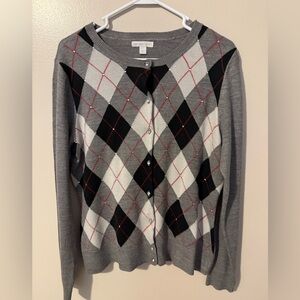NY&Co Gray Argyle Cardigan